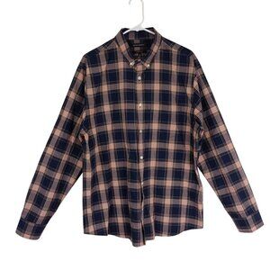 Banana Republic Dress Shirt Mens Untucked Slim Fit Plaid Size XL 100% Cotton